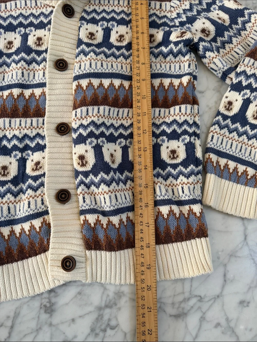 Gymboree Sz 8 Kid Boys Polar Bear Fairisle Knit Cardigan Bear Hugs Blue